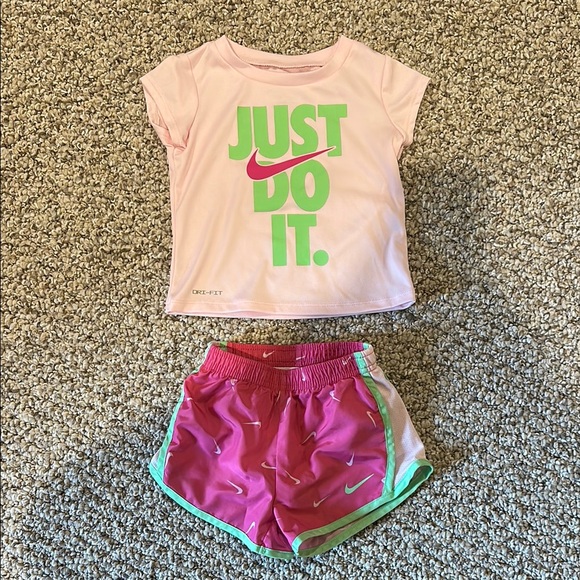 Nike Other - Nike Pink and Green Dri-FIT Tee and Shorts Set